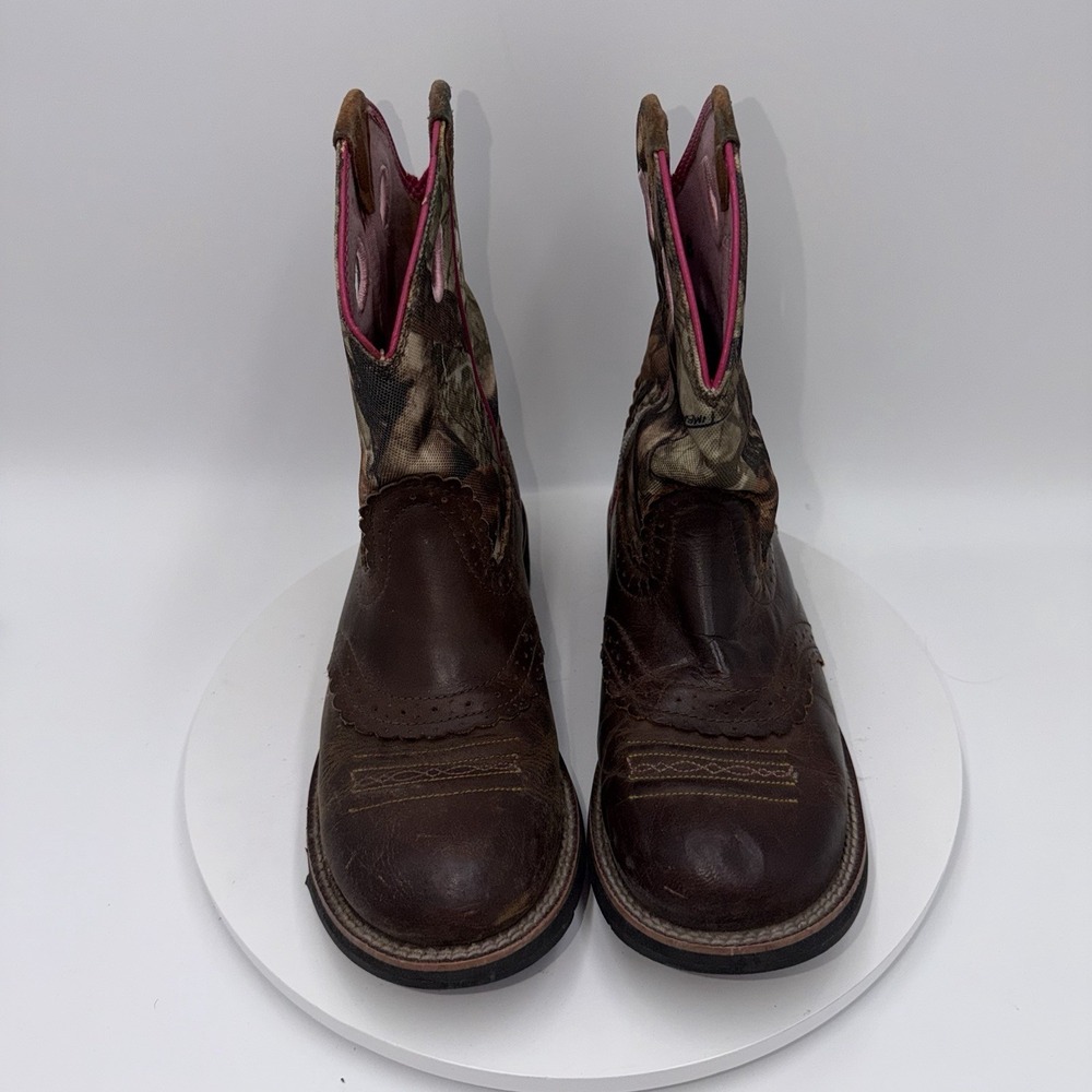 Ariat Fatbaby Pink Brown Leather Camo Cowgirl Boot Rodeo Western Womens Size 8.5 - Picture 3 of 9